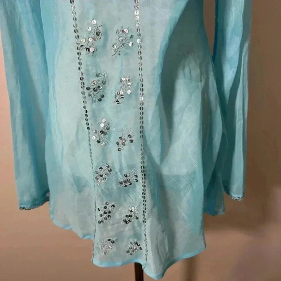 Teal  Fairycore bling longsleeve blouse / coverup L y2k - Picture 4 of 6